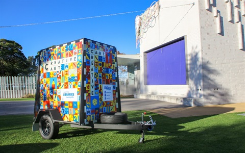 The colourful new Creative Cart trailer outside the Multi-Arts Pavilion, mima. 